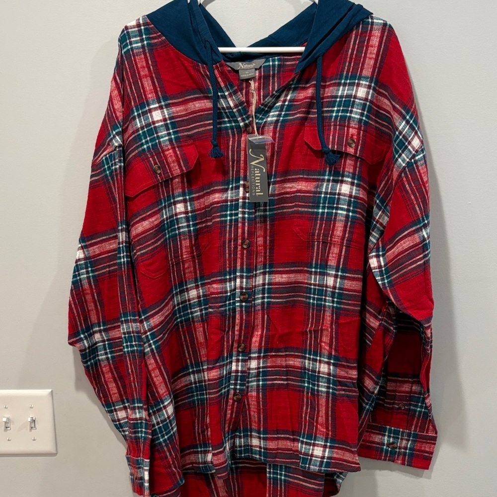 Natural Reflections Red and Blue Plaid Hoodie